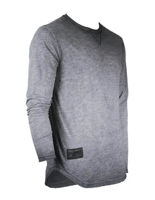 ZIMEGO Mens Long Sleeve Crewneck Oil Wash Vintage Raw Edge Hem Hipster Hip-Hop T shirt Zimego Apparel