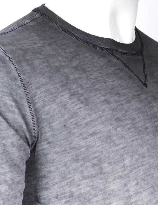 ZIMEGO Mens Long Sleeve Crewneck Oil Wash Vintage Raw Edge Hem Hipster Hip-Hop T shirt Zimego Apparel