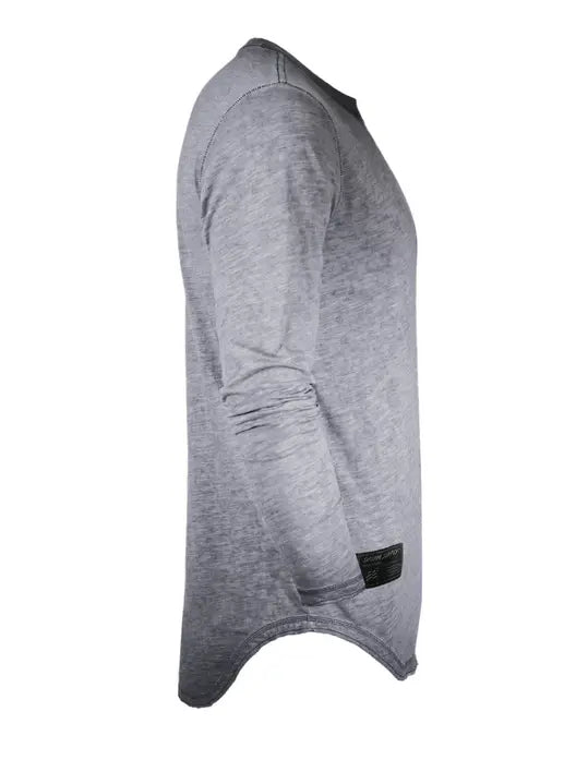 ZIMEGO Mens Long Sleeve Crewneck Oil Wash Vintage Raw Edge Hem Hipster Hip-Hop T shirt Zimego Apparel