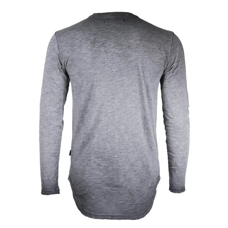 ZIMEGO Mens Long Sleeve Crewneck Oil Wash Vintage Raw Edge Hem Hipster Hip-Hop T shirt Zimego Apparel