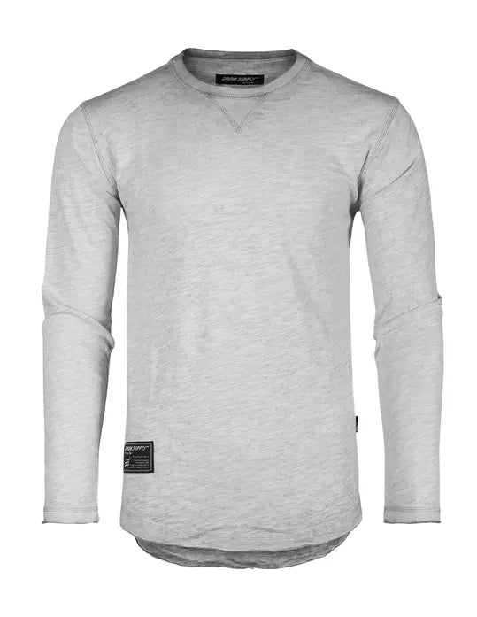 ZIMEGO Mens Long Sleeve Crewneck Oil Wash Vintage Raw Edge Hem Hipster Hip-Hop T shirt Zimego Apparel