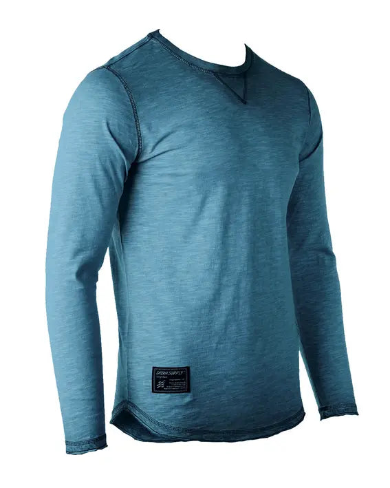 ZIMEGO Mens Long Sleeve Crewneck Oil Wash Vintage Raw Edge Hem Hipster Hip-Hop T shirt Zimego Apparel