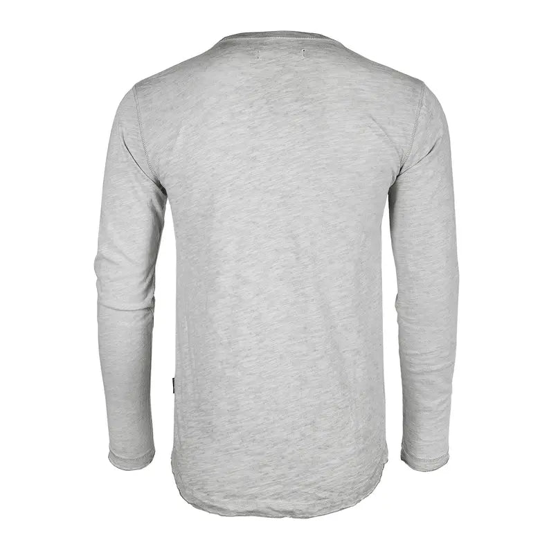 ZIMEGO Mens Long Sleeve Crewneck Oil Wash Vintage Raw Edge Hem Hipster Hip-Hop T shirt Zimego Apparel