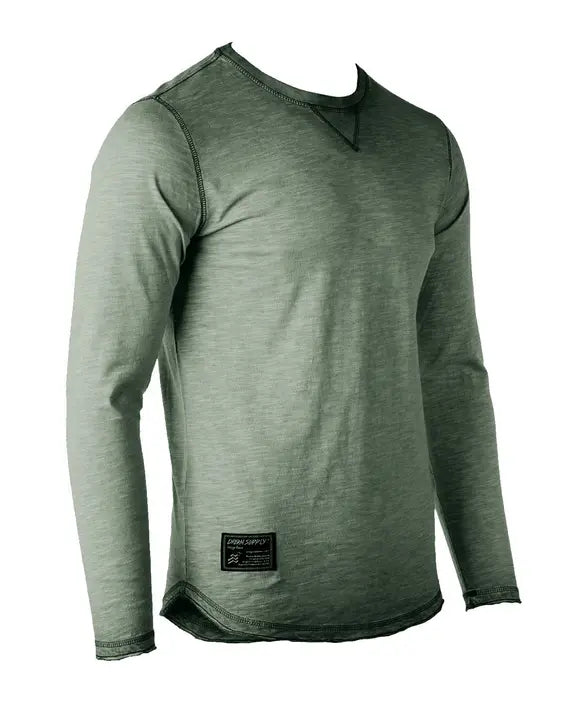 ZIMEGO Mens Long Sleeve Crewneck Oil Wash Vintage Raw Edge Hem Hipster Hip-Hop T shirt Zimego Apparel