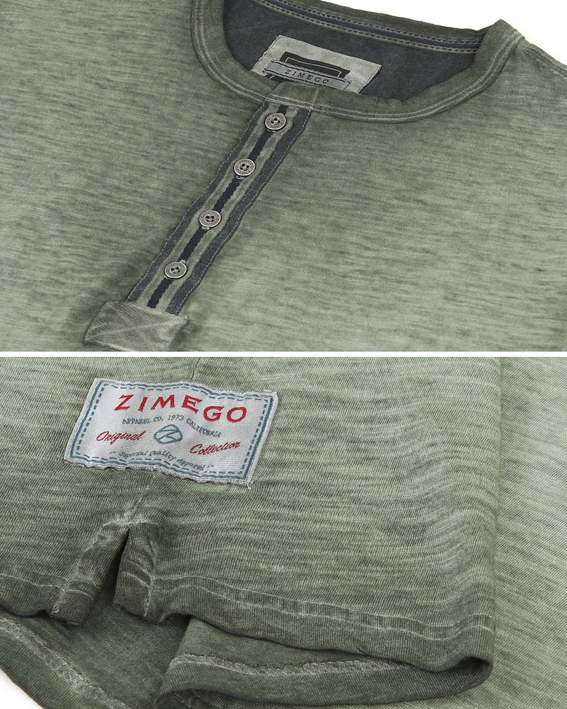 ZIMEGO Mens Short Sleeve Crew Neck Oil Wash Vintage Button Henley T-Shirt Zimego Apparel