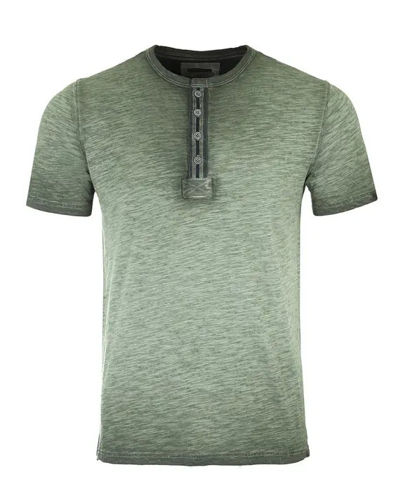 ZIMEGO Mens Short Sleeve Crew Neck Oil Wash Vintage Button Henley T-Shirt Zimego Apparel