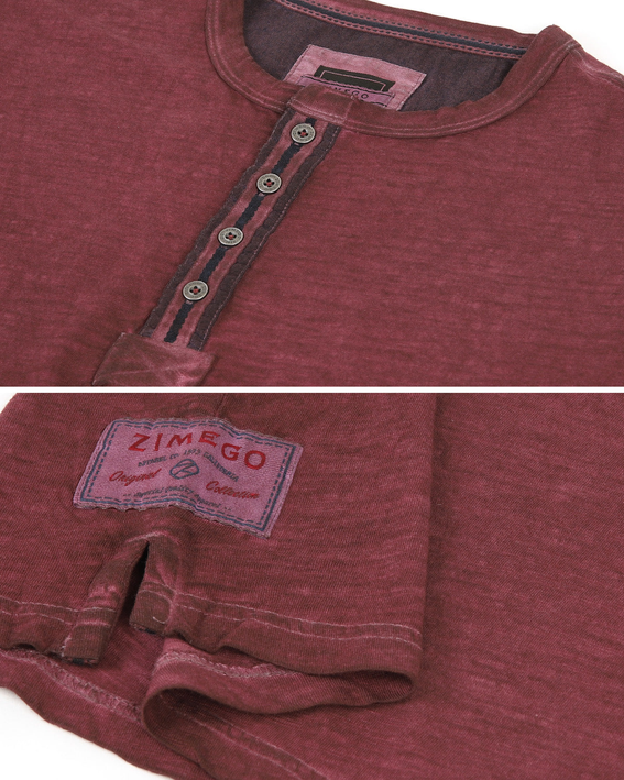 ZIMEGO Mens Short Sleeve Crew Neck Oil Wash Vintage Button Henley T-Shirt Zimego Apparel
