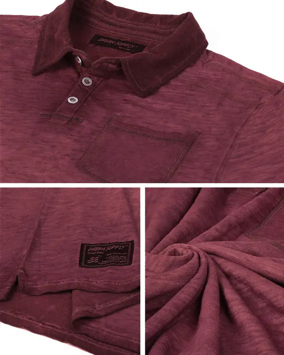 ZIMEGO Mens Short Sleeve Oil Wash Vintage Button Henley Pocket Polo T-Shirt Zimego Apparel