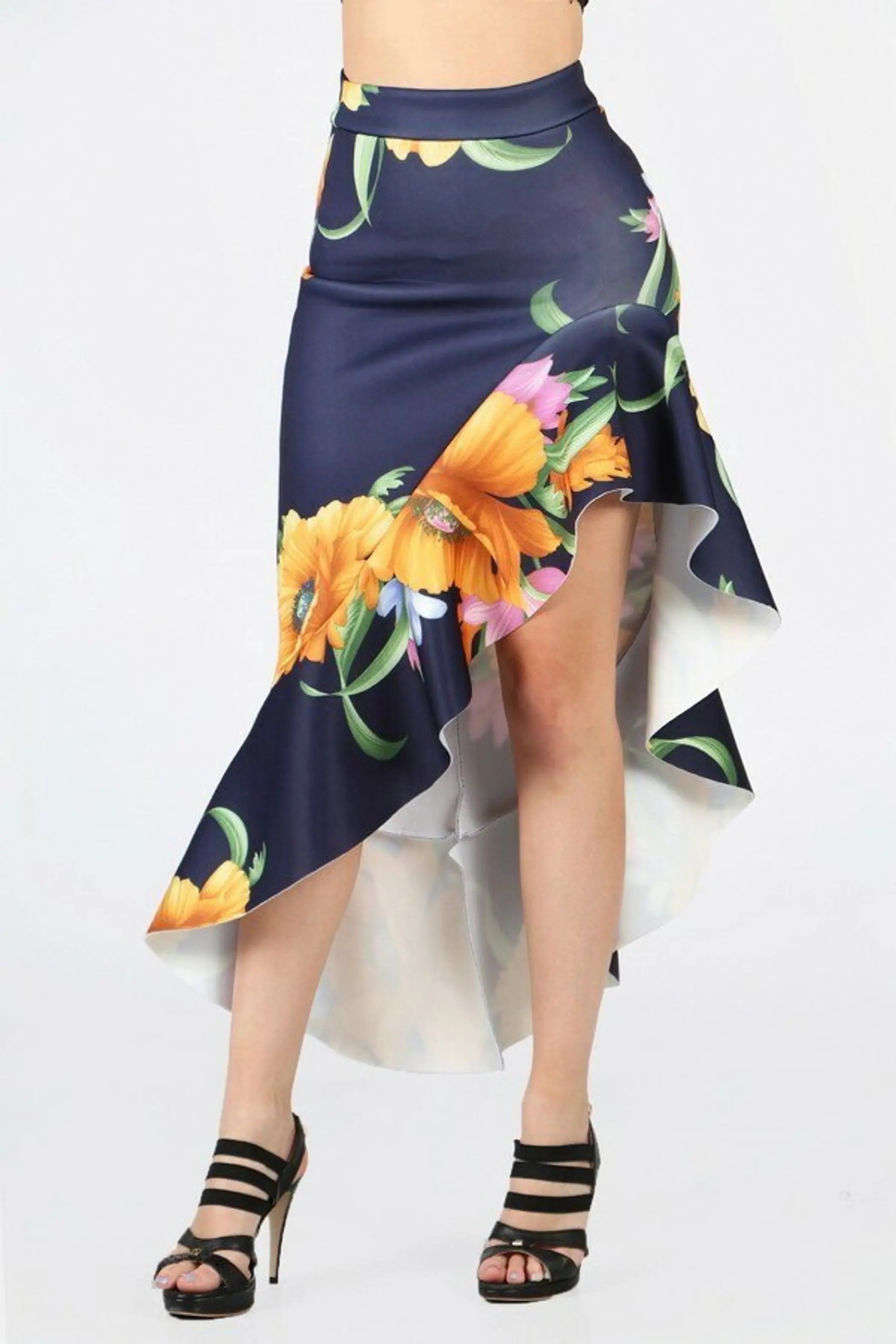 Zemirah Asymmetric Floral Ruffle Skirt SurelyMine