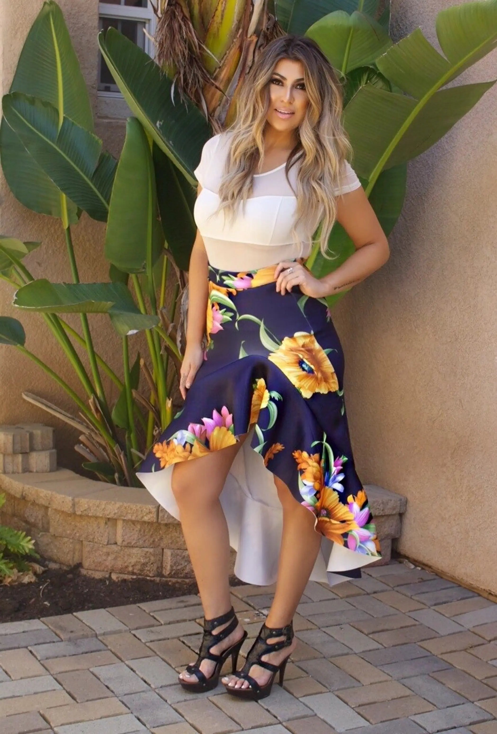 Zemirah Asymmetric Floral Ruffle Skirt SurelyMine