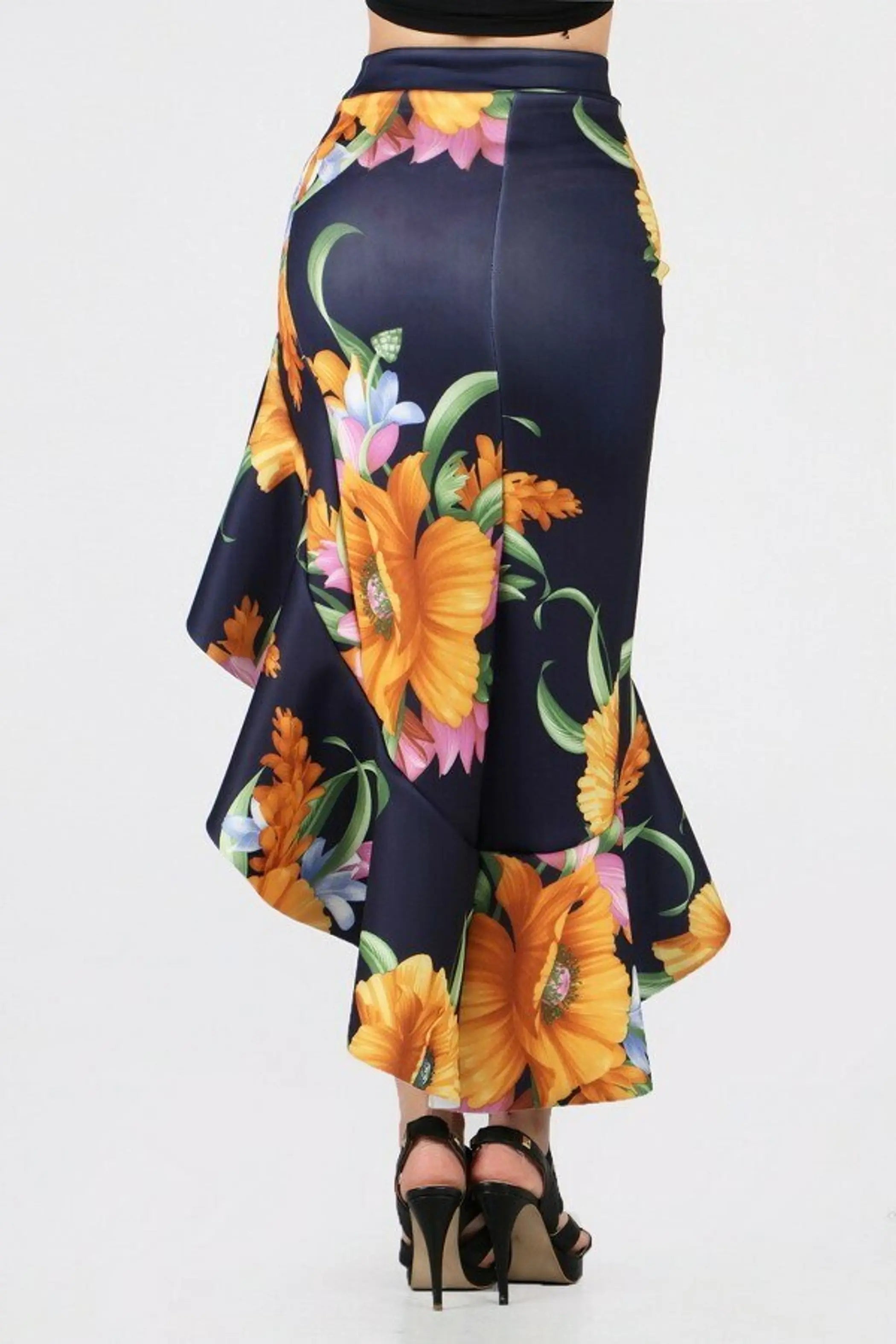 Zemirah Asymmetric Floral Ruffle Skirt SurelyMine