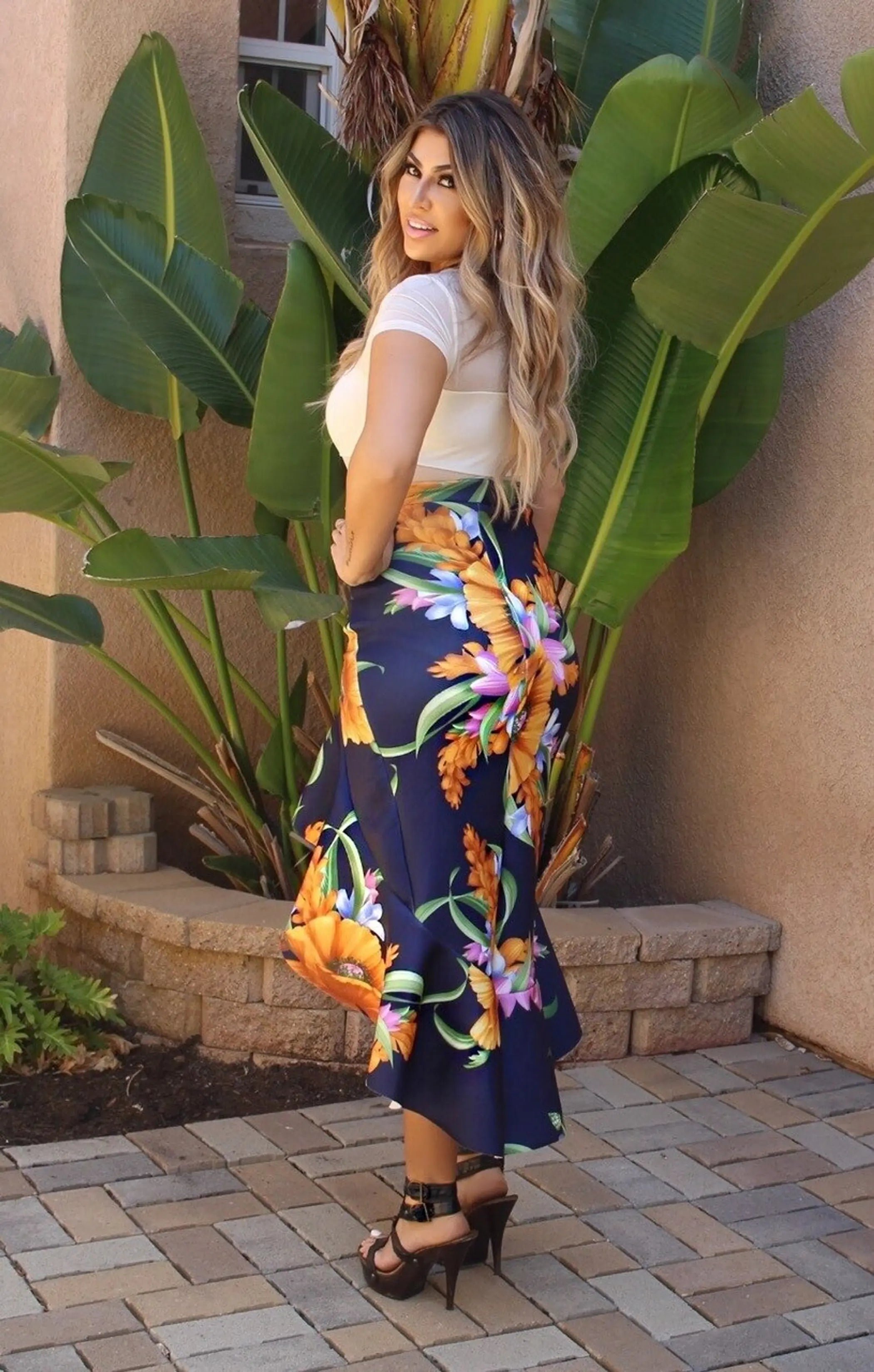 Zemirah Asymmetric Floral Ruffle Skirt SurelyMine