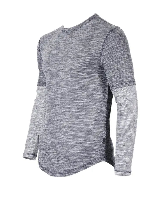 Zimego Men's Casual Knitted Contrast Layered Long Sleeve Round Bottom T-Shirts Zimego Apparel