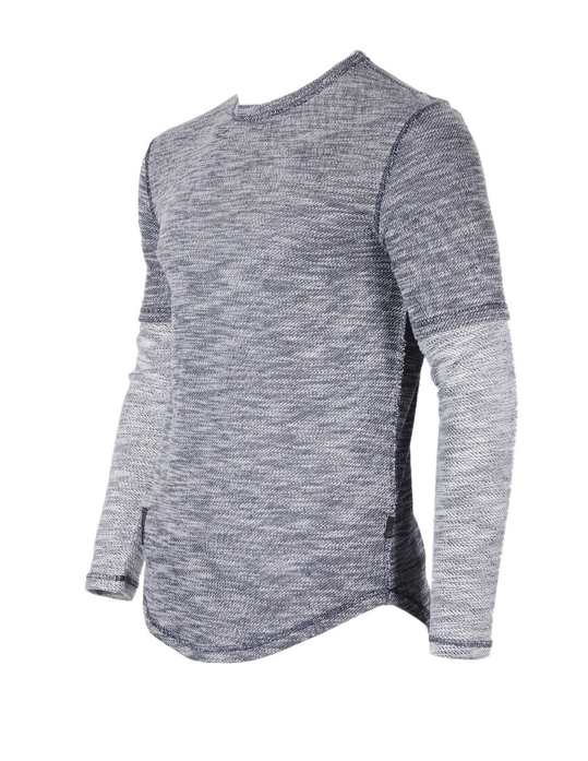 Zimego Men's Casual Knitted Contrast Layered Long Sleeve Round Bottom T-Shirts Zimego Apparel