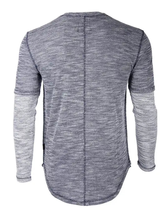 Zimego Men's Casual Knitted Contrast Layered Long Sleeve Round Bottom T-Shirts Zimego Apparel
