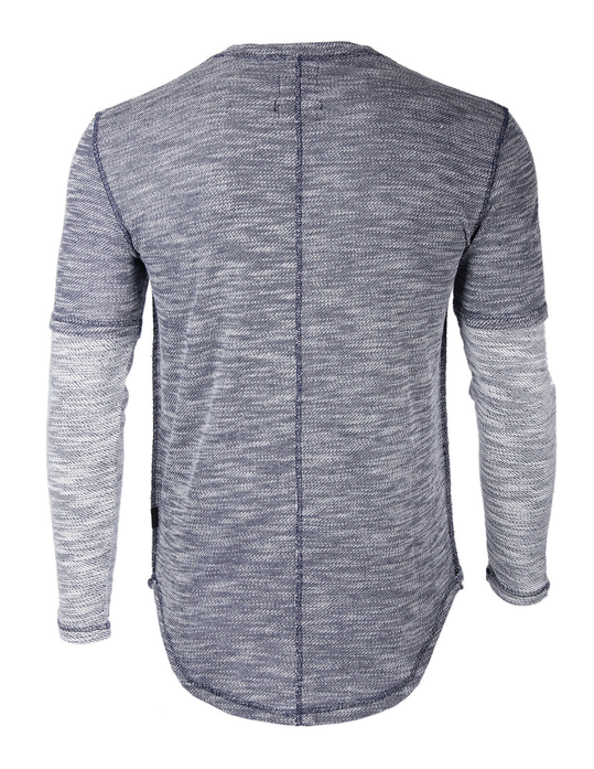 Zimego Men's Casual Knitted Contrast Layered Long Sleeve Round Bottom T-Shirts Zimego Apparel