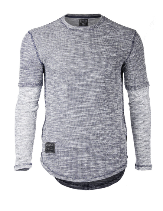 Zimego Men's Casual Knitted Contrast Layered Long Sleeve Round Bottom T-Shirts Zimego Apparel