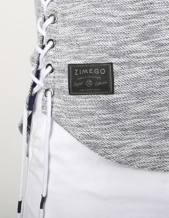 Zimego Men's Wide Shoulder Short Sleeve Laced Up Round Bottom T-Shirts Black Zimego Apparel