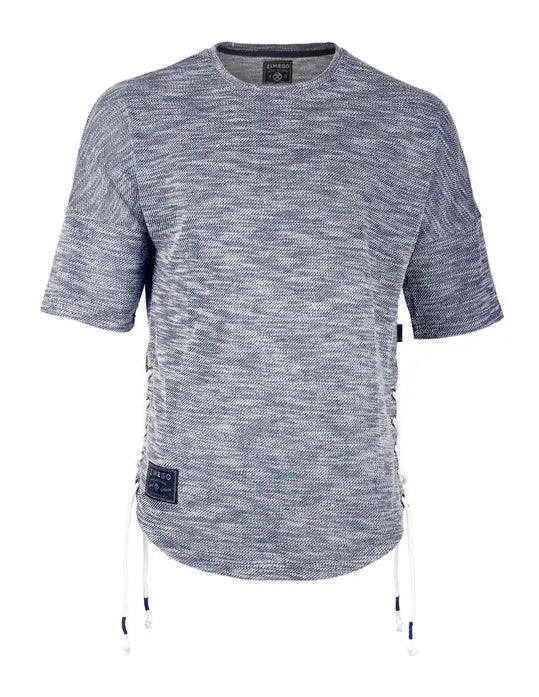 Zimego Men's Wide Shoulder Short Sleeve Laced Up Round Bottom T-Shirts Black Zimego Apparel