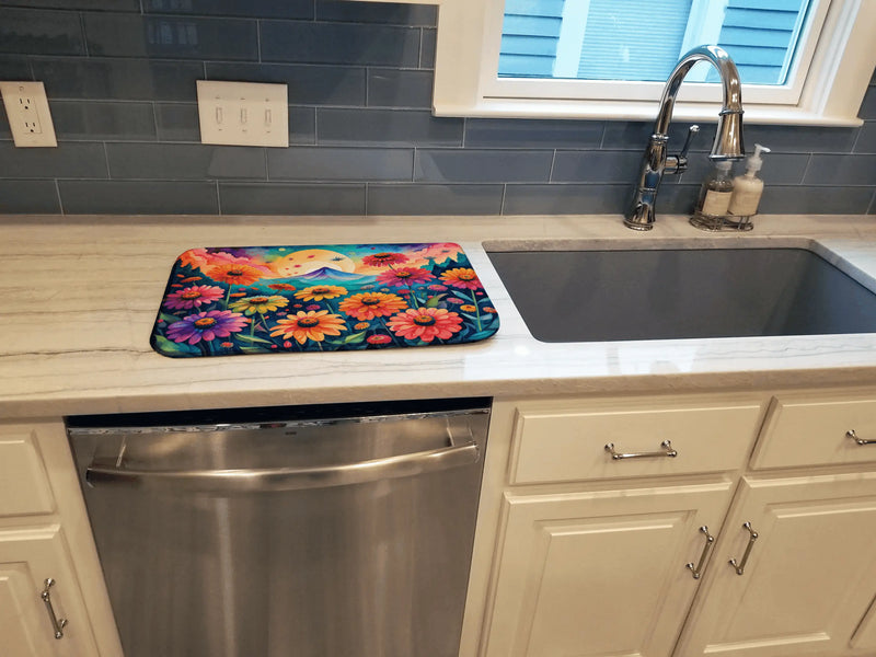 Zinnias in Color Dish Drying Mat Caroline's Treasures