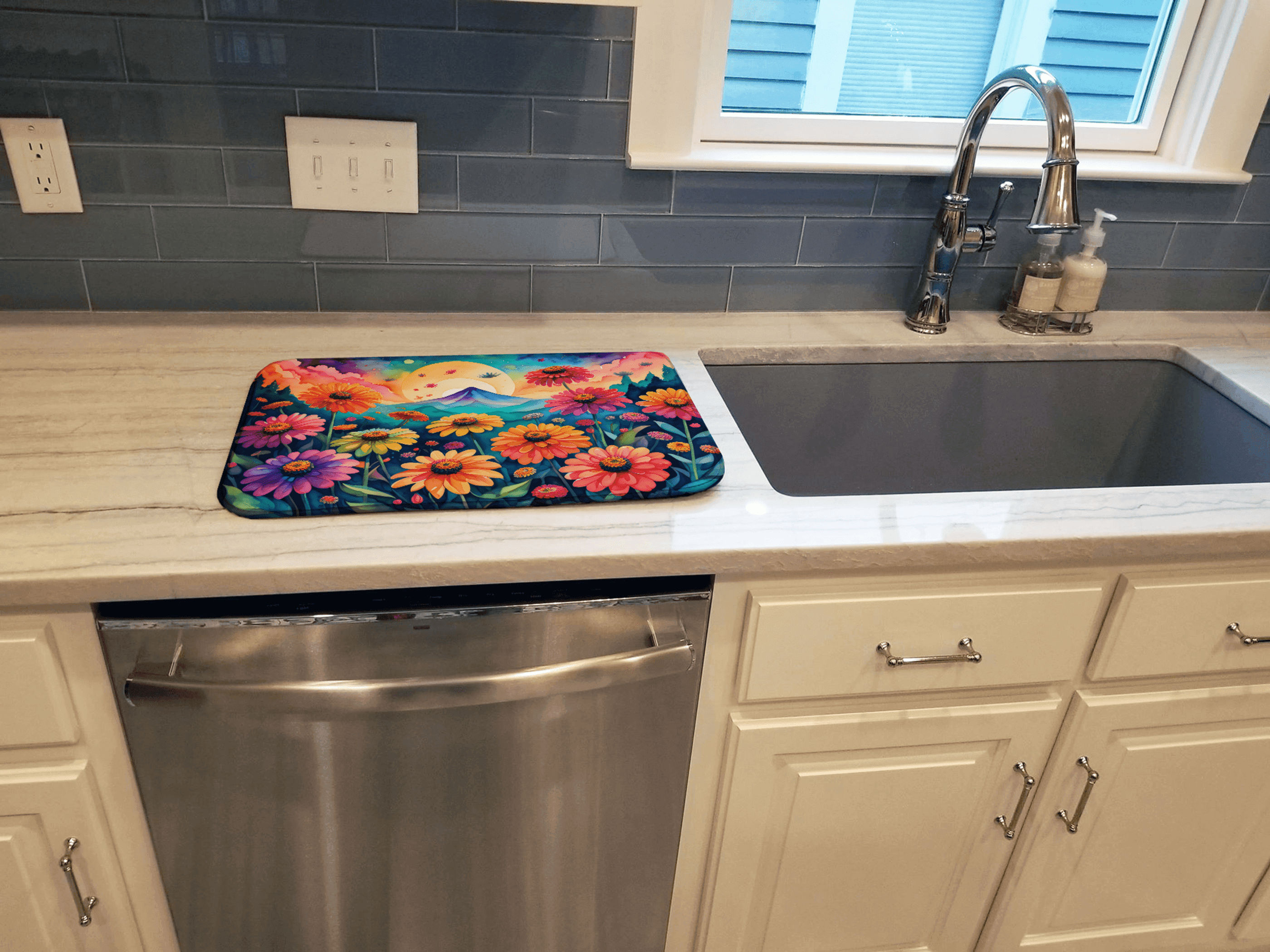 Zinnias in Color Dish Drying Mat Caroline's Treasures