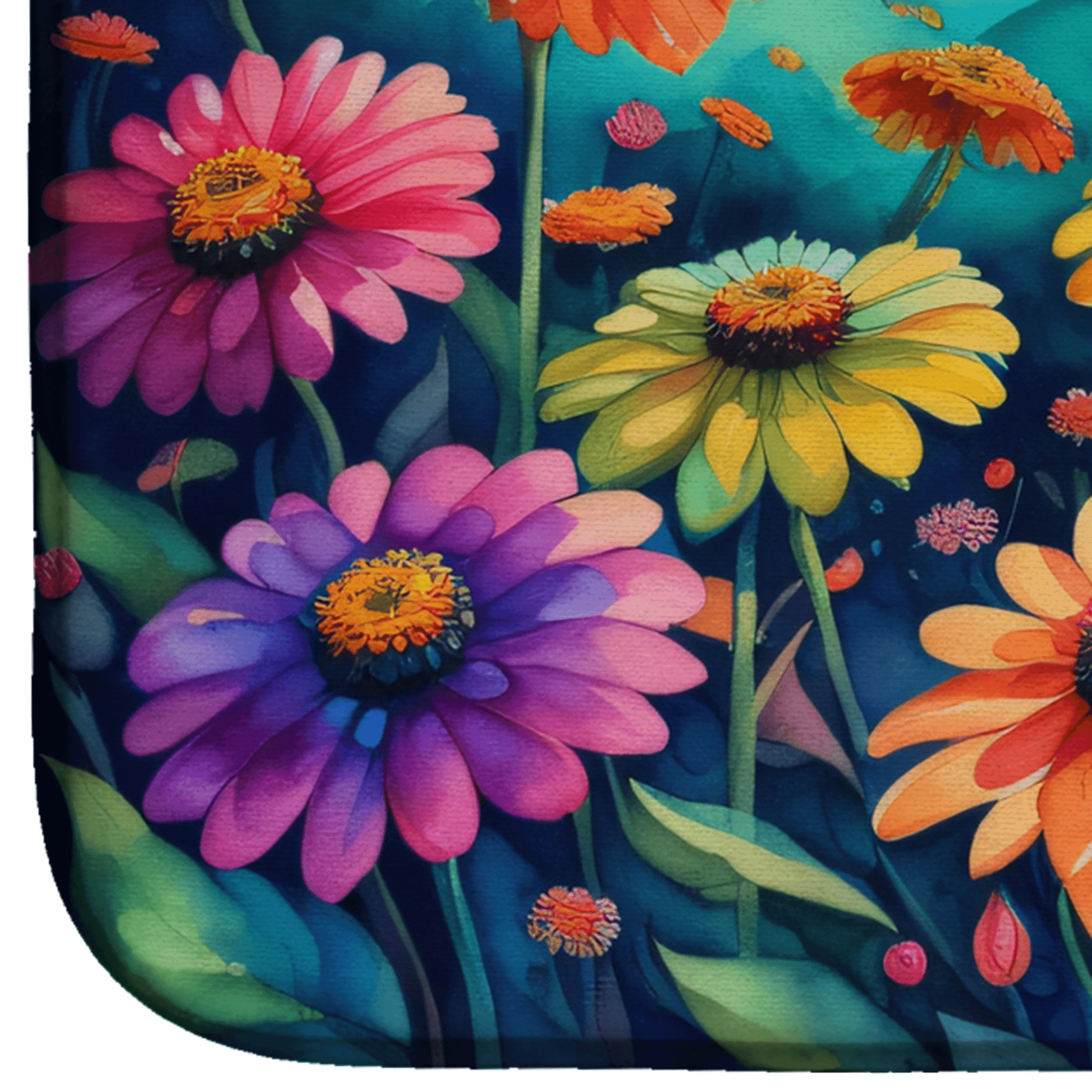Zinnias in Color Dish Drying Mat Caroline's Treasures