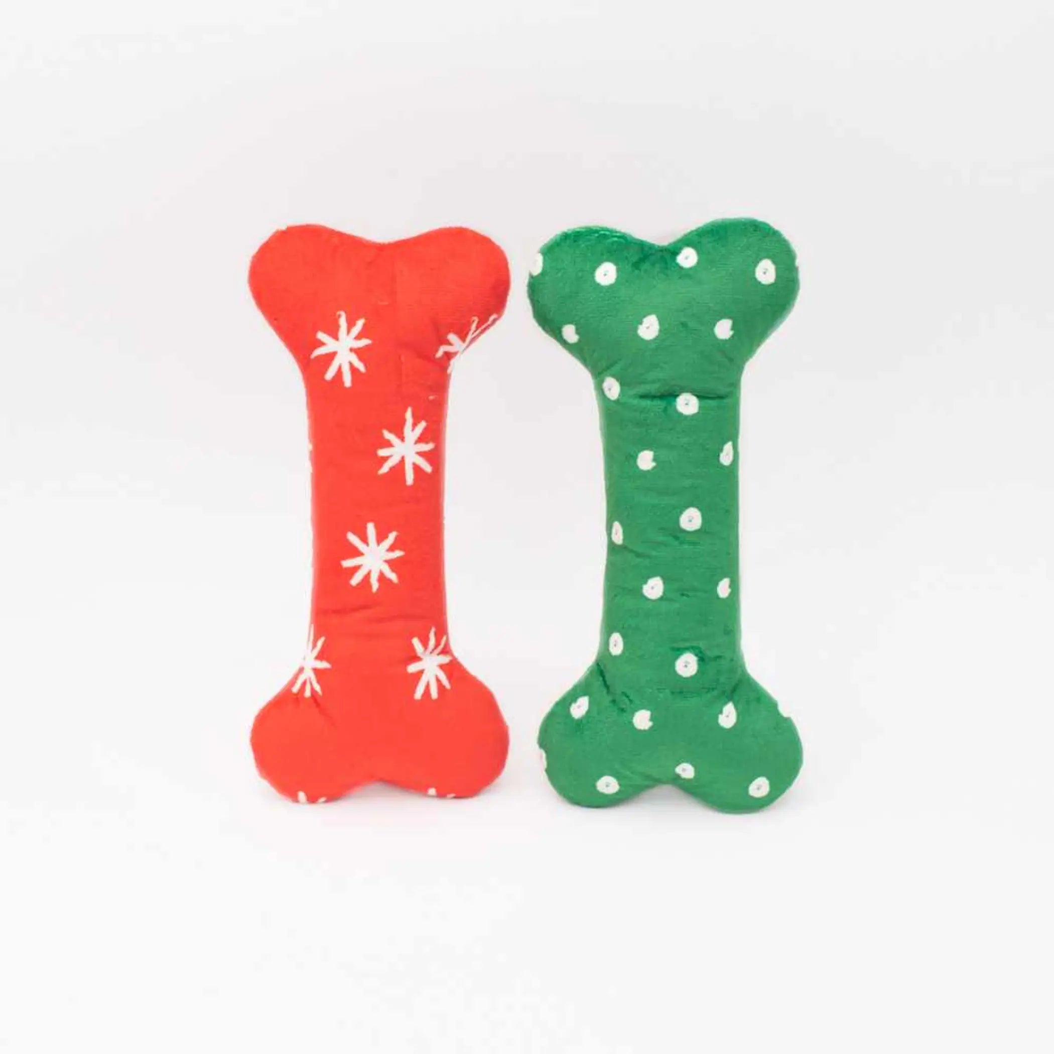ZippyPaws Holiday Patterned Bones Plush Dog Toy Large 2pk ZippyPaws