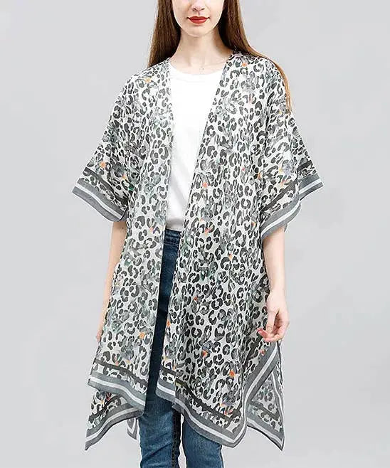 with Multi Strips Leopard Kimono JC Sunny Fashion