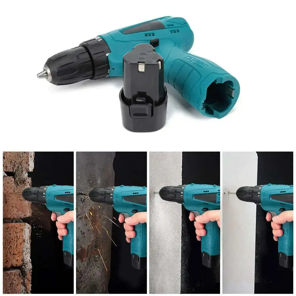 12V-Electric-Drill-Cordless-Screwdriver-Set-with-Carrying-Case-Li-ion-Battery-GreatEagleInc-317611239