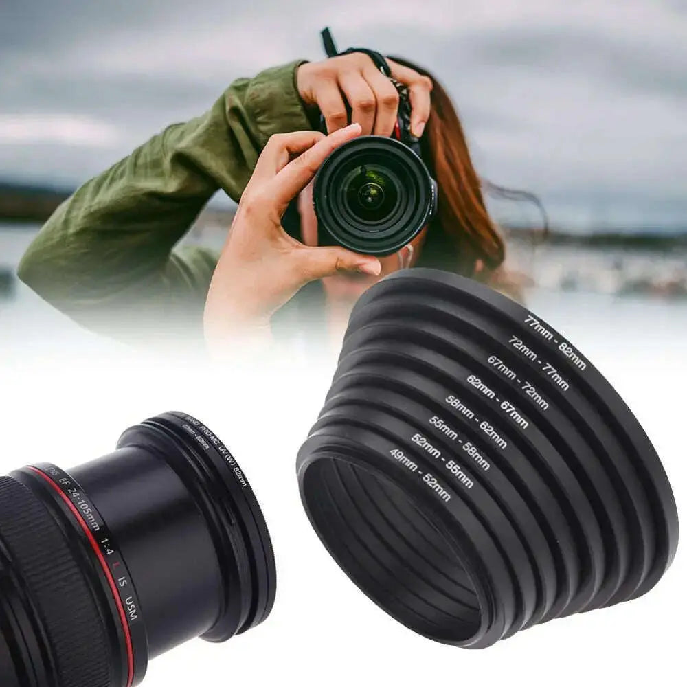 7PCS-Lens-Adapter-Filter-Set-Metal-Step-Up-Rings-49-52-55-58-62-67-72-77mm-Adapte-49-77mm-Lens-ring-A1M5-Universal-Aluminum-U0Q1-GreatEagleInc-334098444