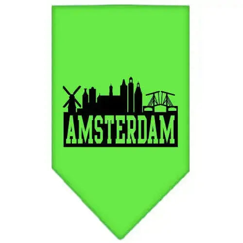 Amsterdam-Skyline-Screen-Print-Bandana-Lime-Green-Large-GreatEagleInc-318499699