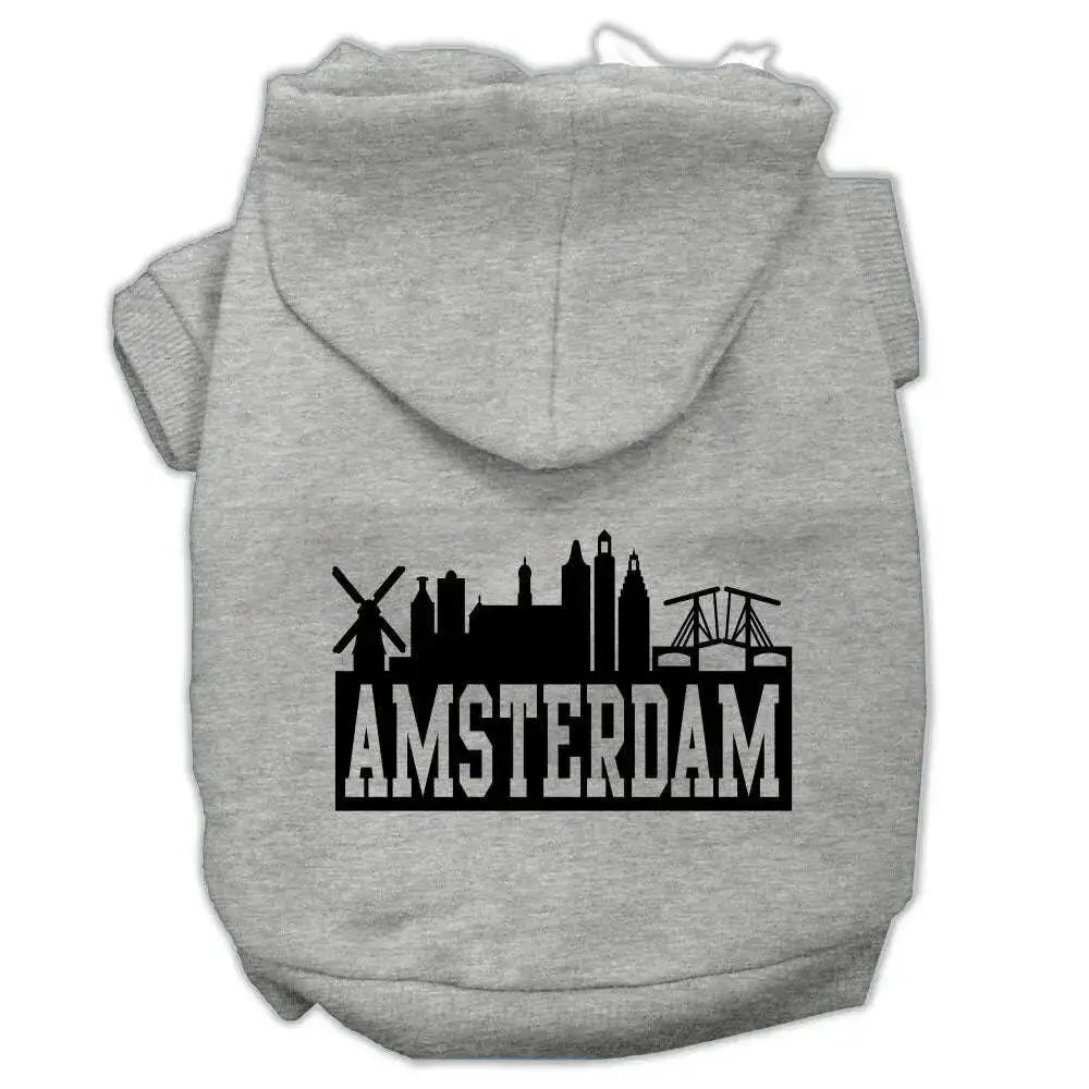 Amsterdam-Skyline-Screen-Print-Pet-Hoodies-Grey-Size-Lg-GreatEagleInc-318636272