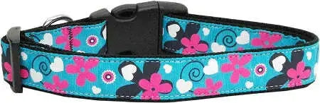 Aqua-Love-Nylon-Ribbon-Dog-Collars-Large-GreatEagleInc-333775711