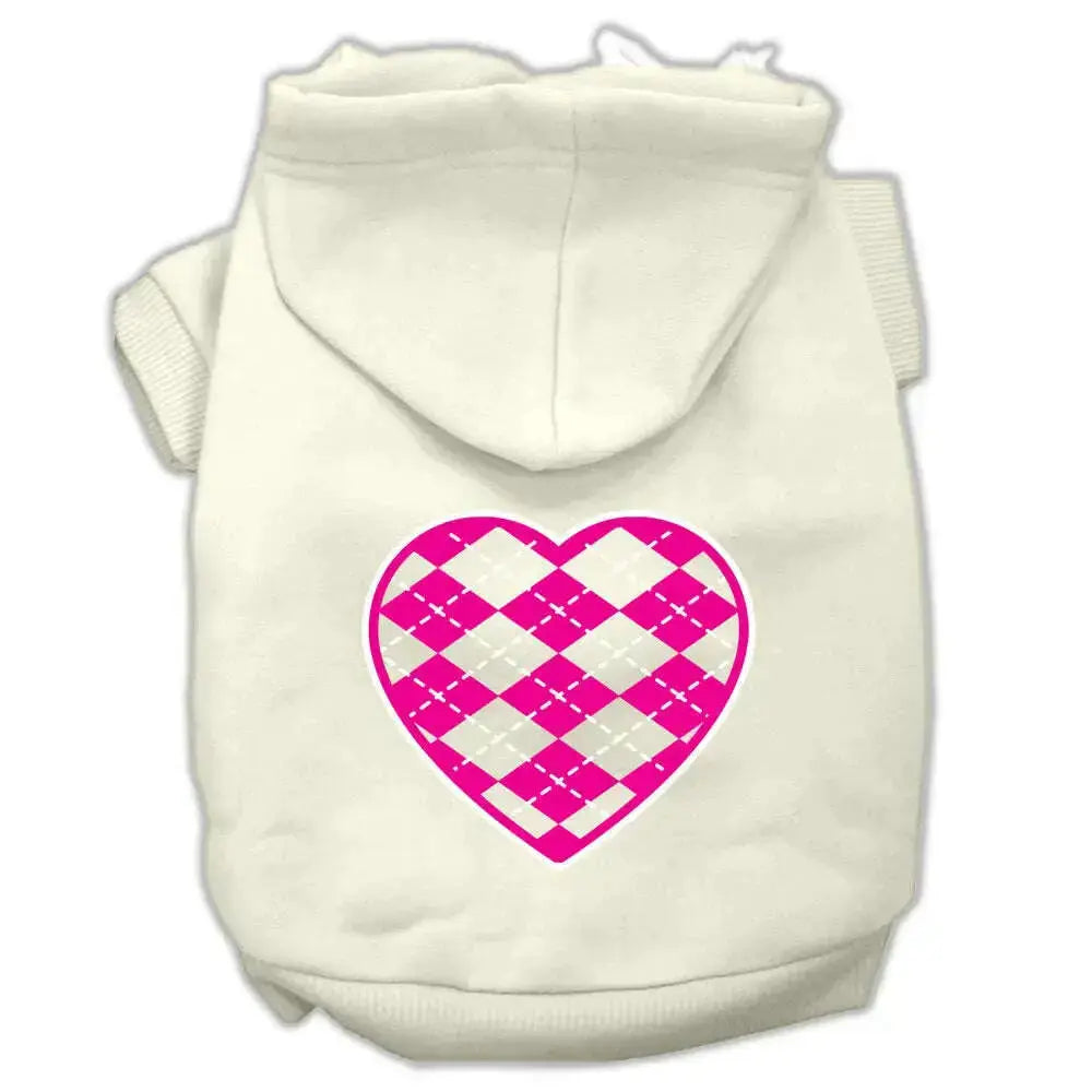 Argyle-Heart-Pink-Screen-Print-Pet-Hoodies-Cream-Size-S-GreatEagleInc-319166865
