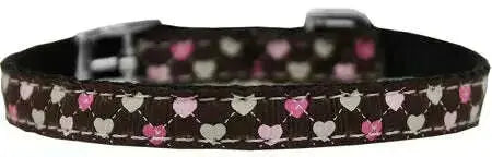 Argyle-Hearts-Nylon-Dog-Collar-With-Classic-Buckle-3-8_-Brown-Size-14-GreatEagleInc-333686065