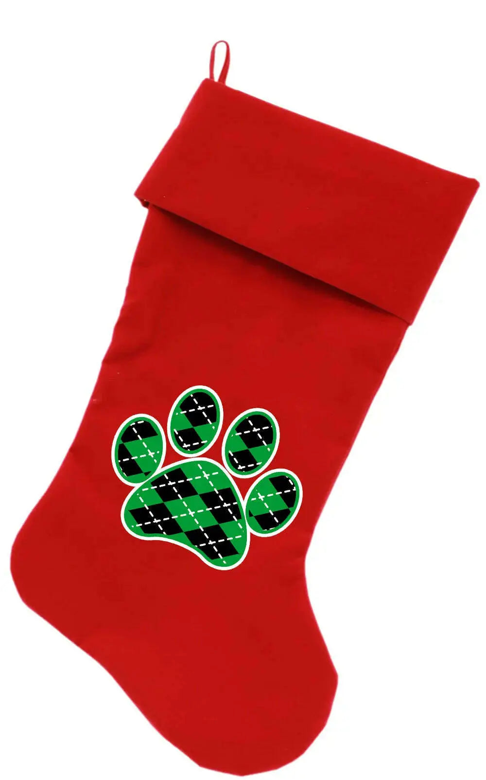 Argyle-Paw-Green-Screen-Print-18-Inch-Velvet-Christmas-Stocking-Red-GreatEagleInc-333733768