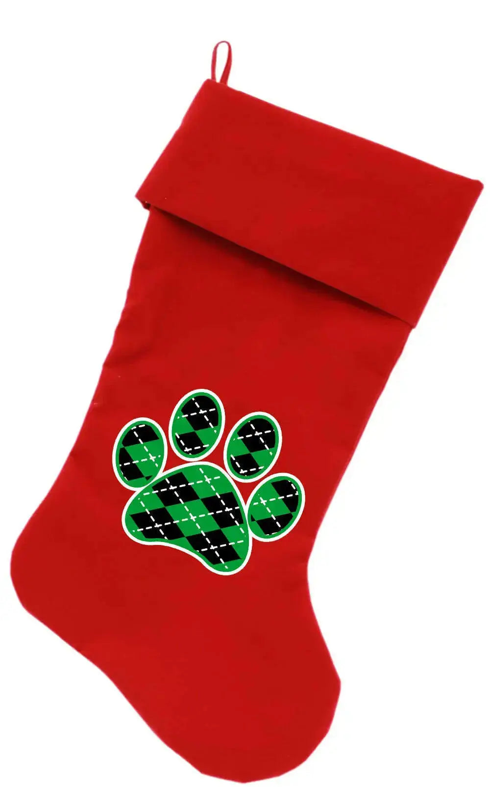 Argyle-Paw-Green-Screen-Print-18-Inch-Velvet-Christmas-Stocking-Red-GreatEagleInc-333733768