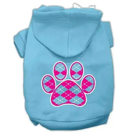 Argyle-Paw-Pink-Screen-Print-Pet-Hoodies-Baby-Blue-Size-Lg-GreatEagleInc-318706626