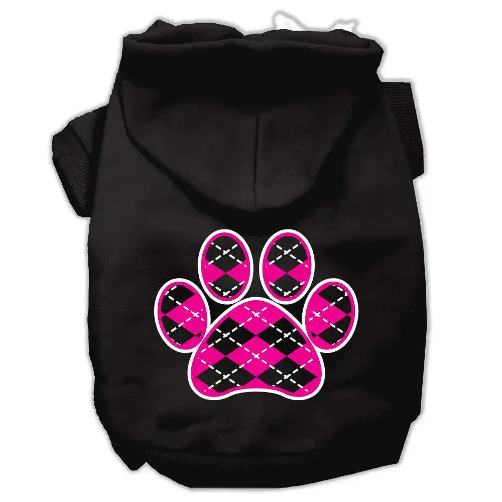 Argyle-Paw-Pink-Screen-Print-Pet-Hoodies-Black-Size-Lg-GreatEagleInc-319164534