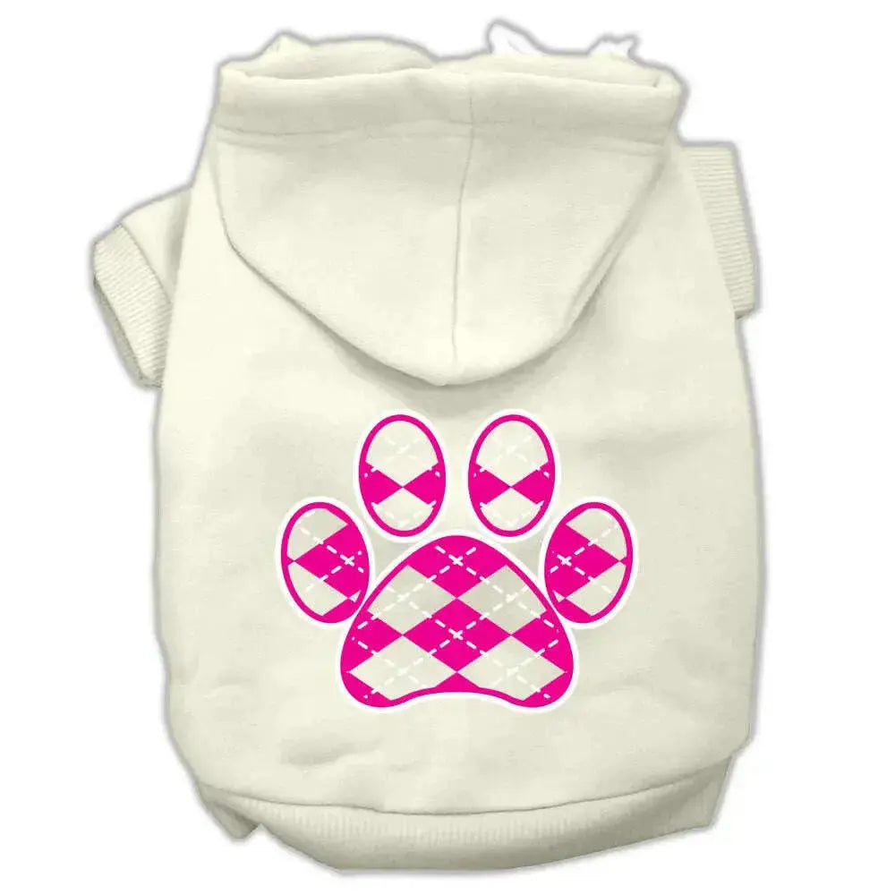Argyle-Paw-Pink-Screen-Print-Pet-Hoodies-Cream-Size-M-GreatEagleInc-319163780