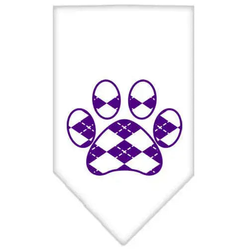 Argyle-Paw-Purple-Screen-Print-Bandana-White-Large-GreatEagleInc-319213437