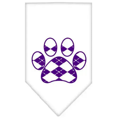 Argyle-Paw-Purple-Screen-Print-Bandana-White-Small-GreatEagleInc-319213234
