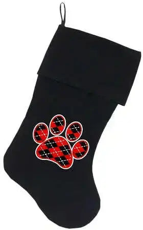 Argyle-Paw-Red-Screen-Print-18-Inch-Velvet-Christmas-Stocking-Black-GreatEagleInc-318540873