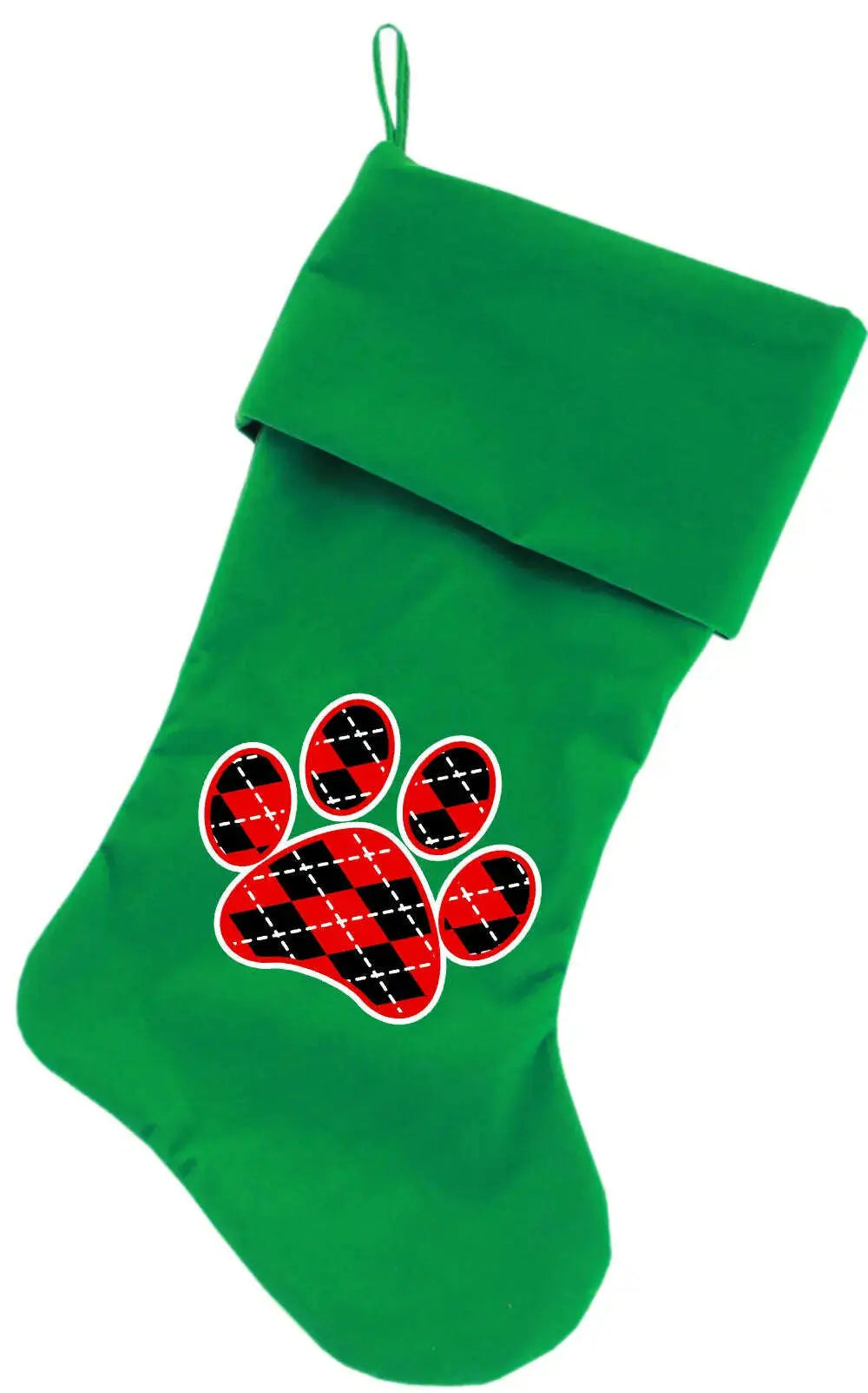 Argyle-Paw-Red-Screen-Print-18-Inch-Velvet-Christmas-Stocking-Green-GreatEagleInc-333733846