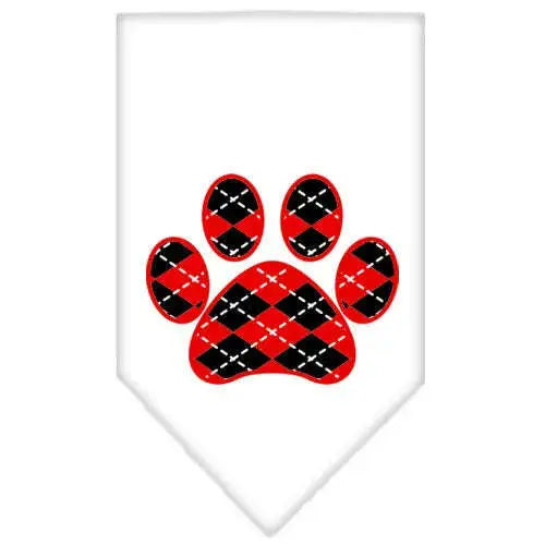 Argyle-Paw-Red-Screen-Print-Bandana-White-Small-GreatEagleInc-319212829