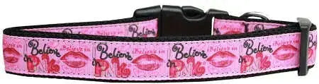 Believe-In-Pink-Nylon-Dog-Collar-Medium-Narrow-GreatEagleInc-333695547