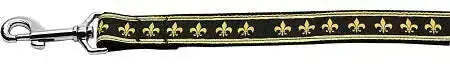Black-And-Gold-Fleur-De-Lis-Nylon-Dog-Leash-5-8-Inch-Wide-6ft-Long-GreatEagleInc-318922869