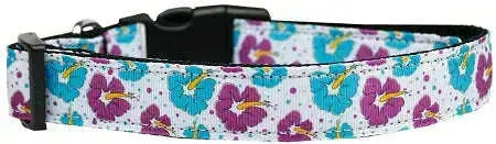 Blue-And-Purple-Hibiscus-Flower-Nylon-Dog-Collar-Medium-Narrow-GreatEagleInc-318925680