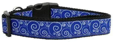 Blue-And-White-Swirly-Nylon-Ribbon-Dog-Collars-Large-GreatEagleInc-318911935