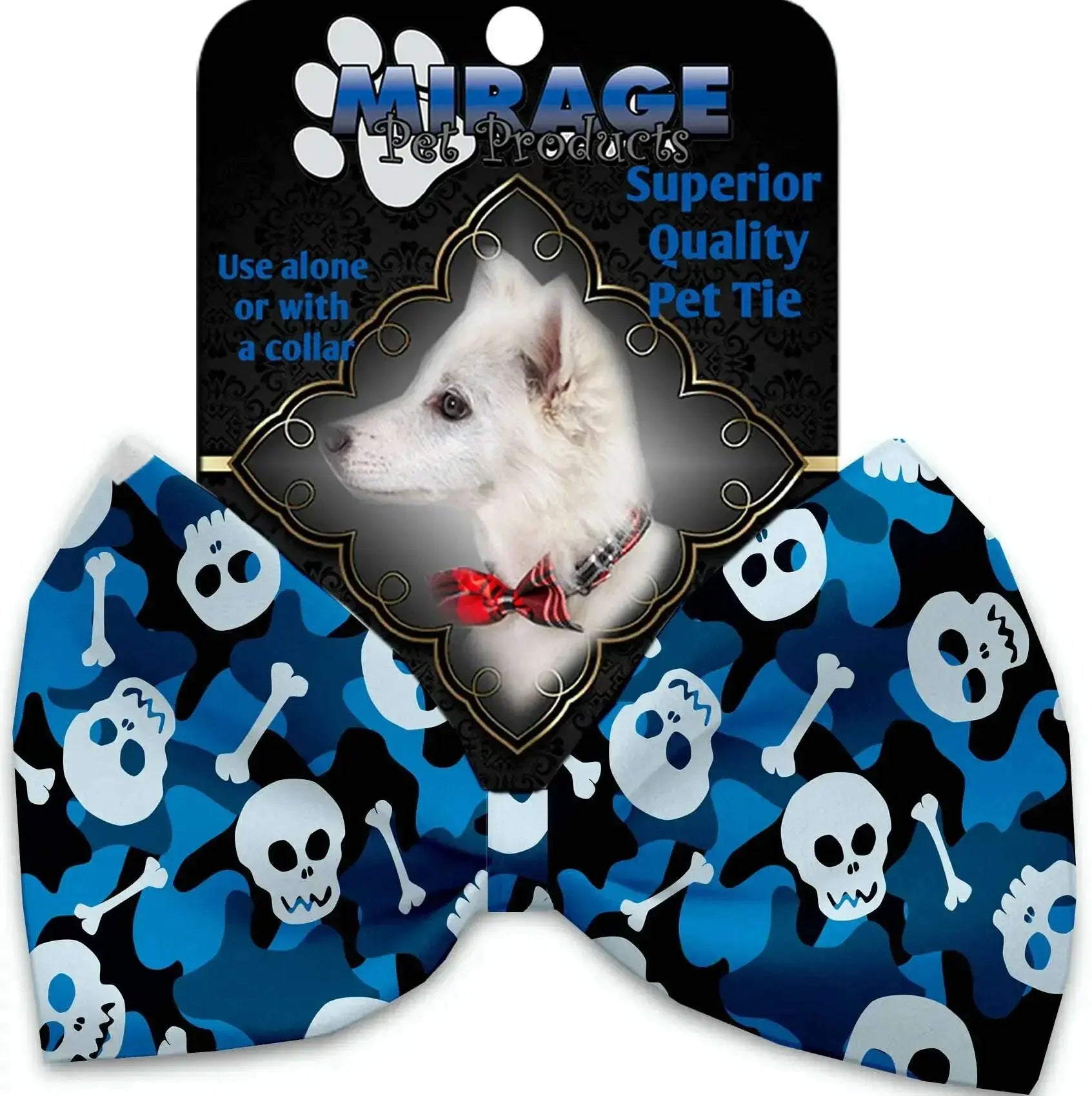 Blue-Camo-Skulls-Pet-Bow-Tie-Collar-Accessory-With-Velcro-GreatEagleInc-318589795
